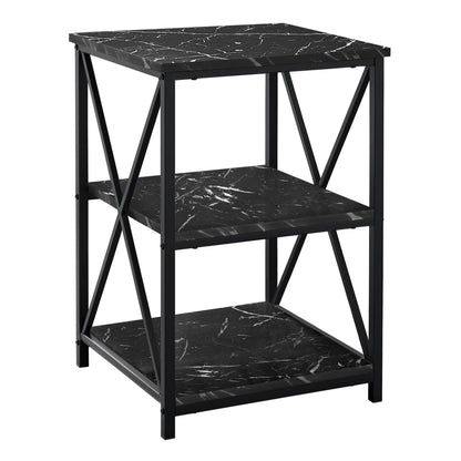 26" Black Square End Table With Two Shelves - FurniFindUSA