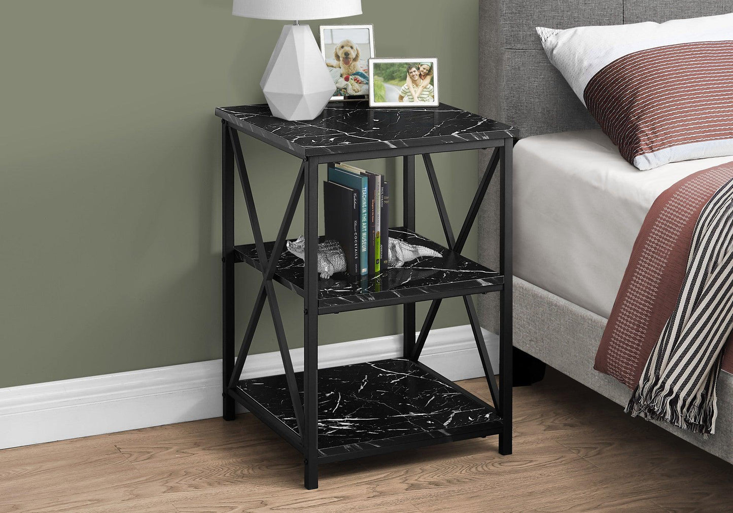 26" Black Square End Table With Two Shelves - FurniFindUSA