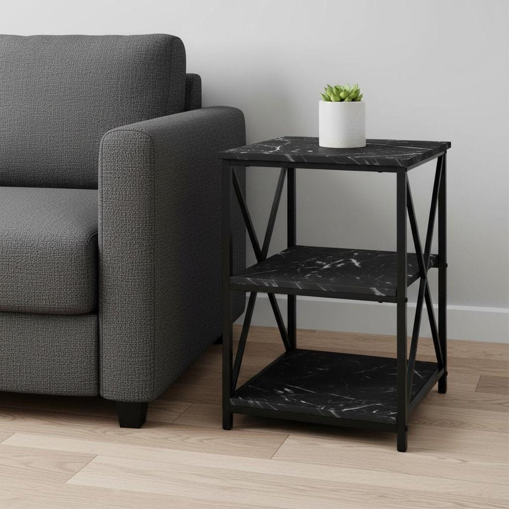 26" Black Square End Table With Two Shelves HomeRoots