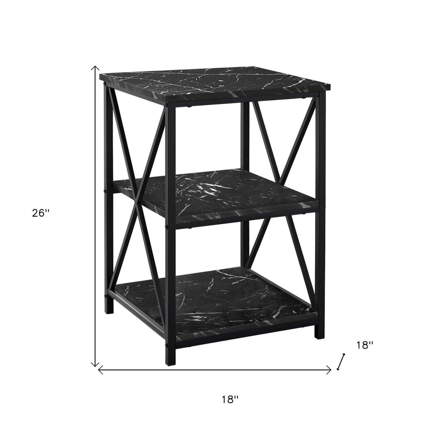 26" Black Square End Table With Two Shelves - FurniFindUSA