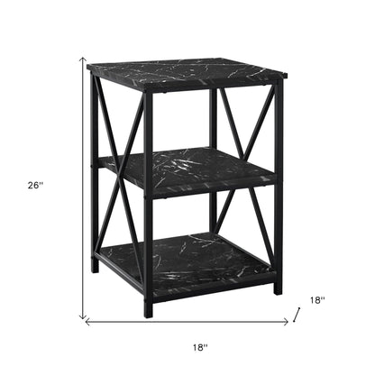 26" Black Square End Table With Two Shelves - FurniFindUSA