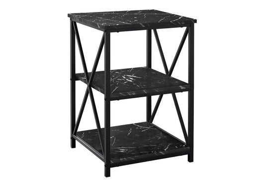 26" Black Square End Table With Two Shelves