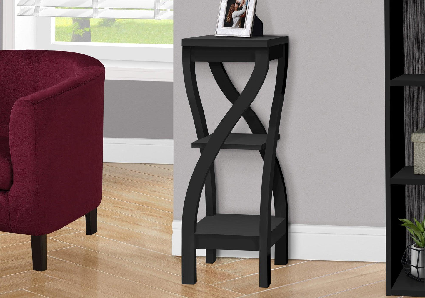 32" Black Square End Table With Two Shelves - FurniFindUSA