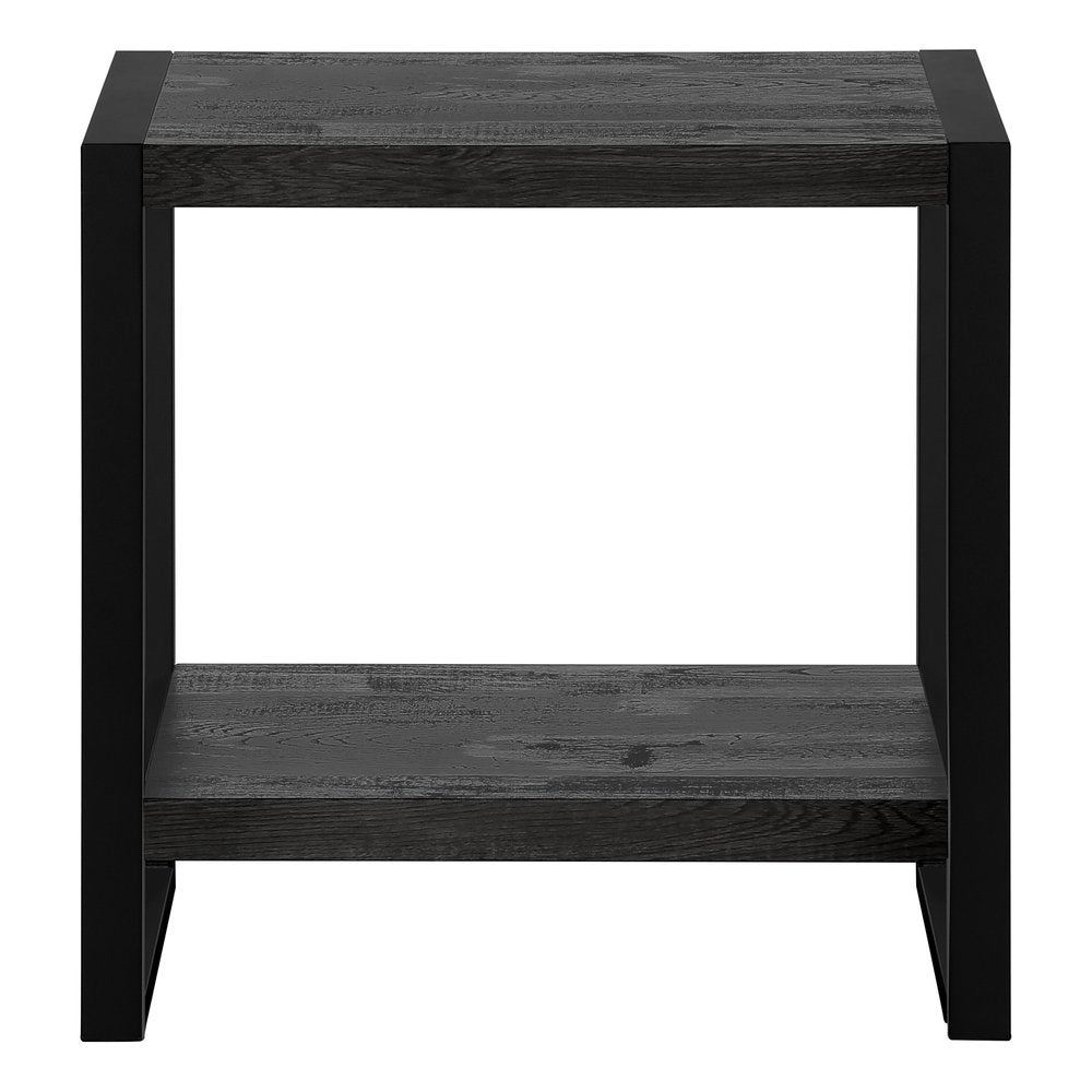 24" Black Distressed Wood And Iron Frame End Table With Shelf