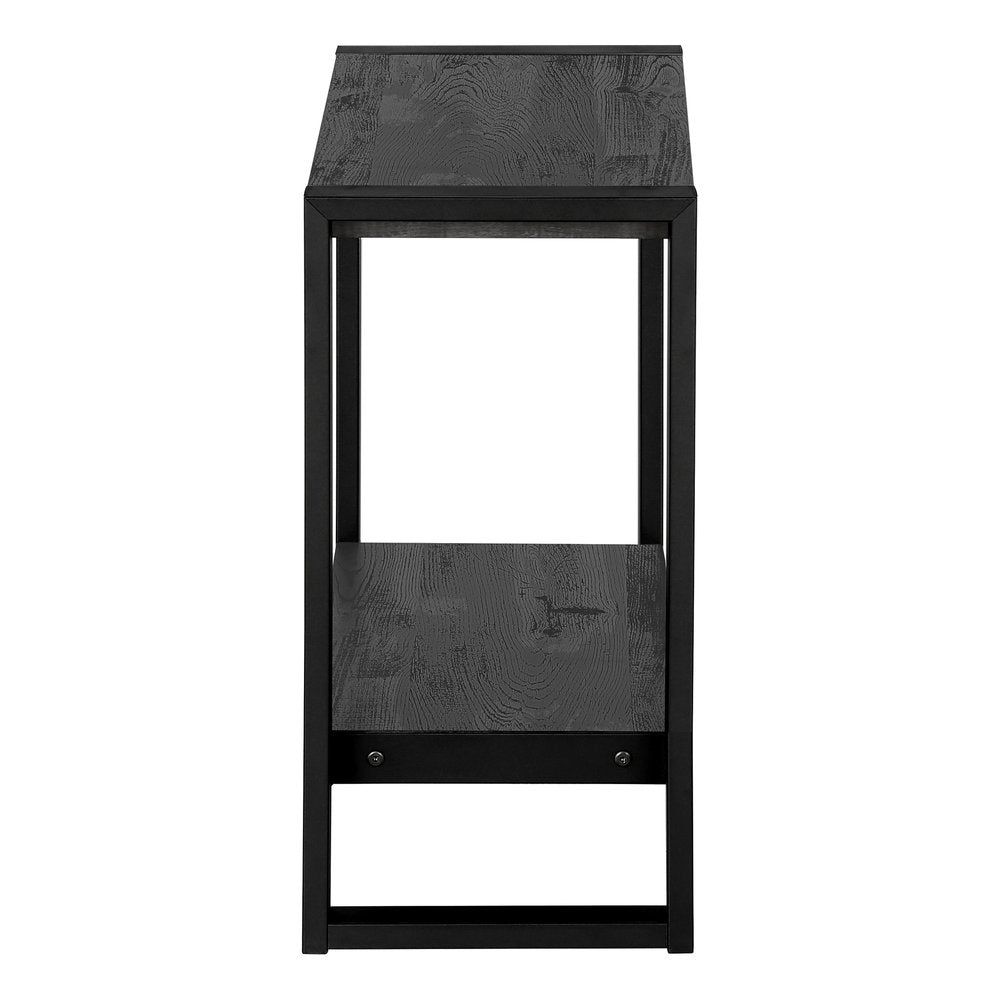 24" Black Distressed Wood And Iron Frame End Table With Shelf