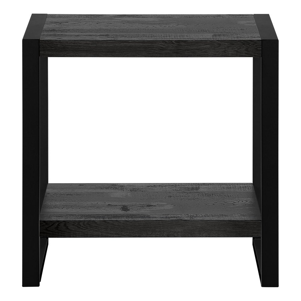 24" Black Distressed Wood And Iron Frame End Table With Shelf — view 6