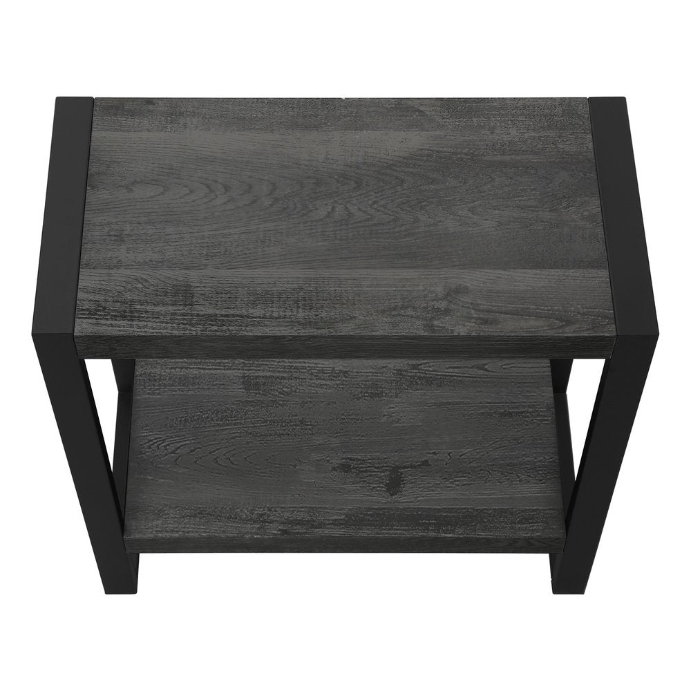 24" Black Distressed Wood And Iron Frame End Table With Shelf — view 7