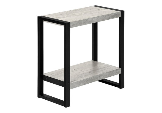 24" Gray And Black Distressed Wood And Iron Frame End Table With Shelf