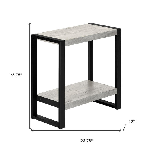 24" Gray And Black Distressed Wood And Iron Frame End Table With Shelf