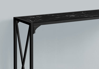 48" Black Wood and Metal Faux Marble Console Table With Shelf HomeRoots