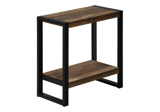 24" Brown And Black Distressed Wood And Iron Frame End Table With Shelf