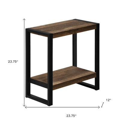 24" Black And Brown End Table With Shelf