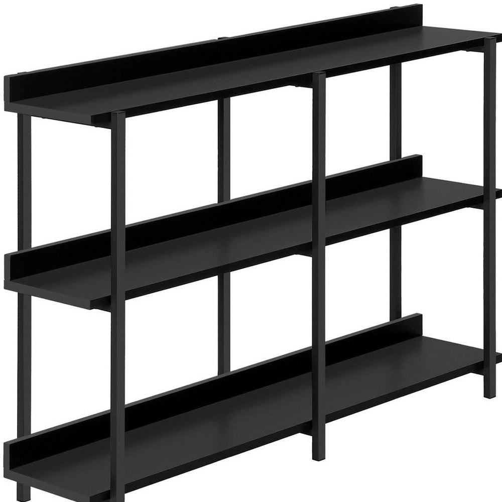 47" Black Wood and Metal Frame Console Table With Three Shelves HomeRoots