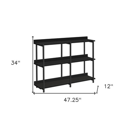 47" Black Wood and Metal Frame Console Table With Three Shelves