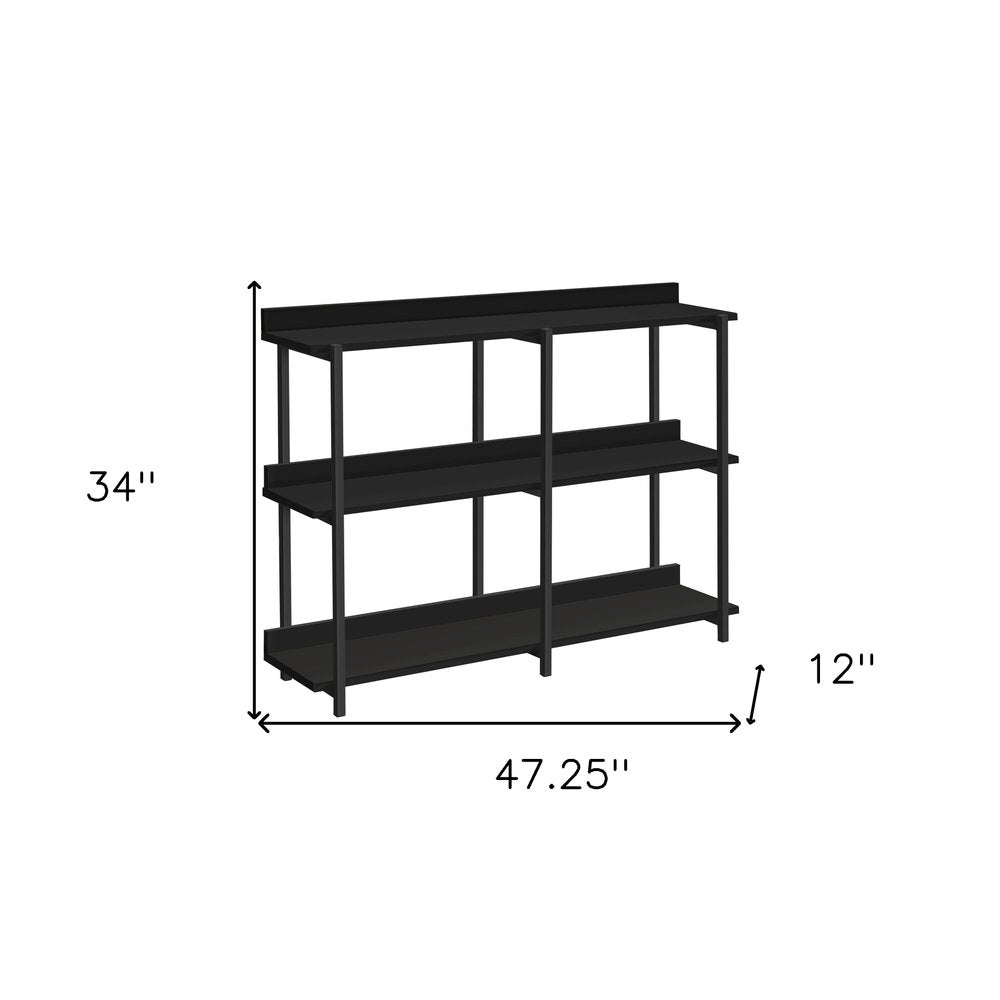 47" Black Wood and Metal Frame Console Table With Three Shelves HomeRoots