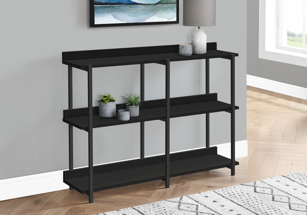47" Black Wood and Metal Frame Console Table With Three Shelves — view 3