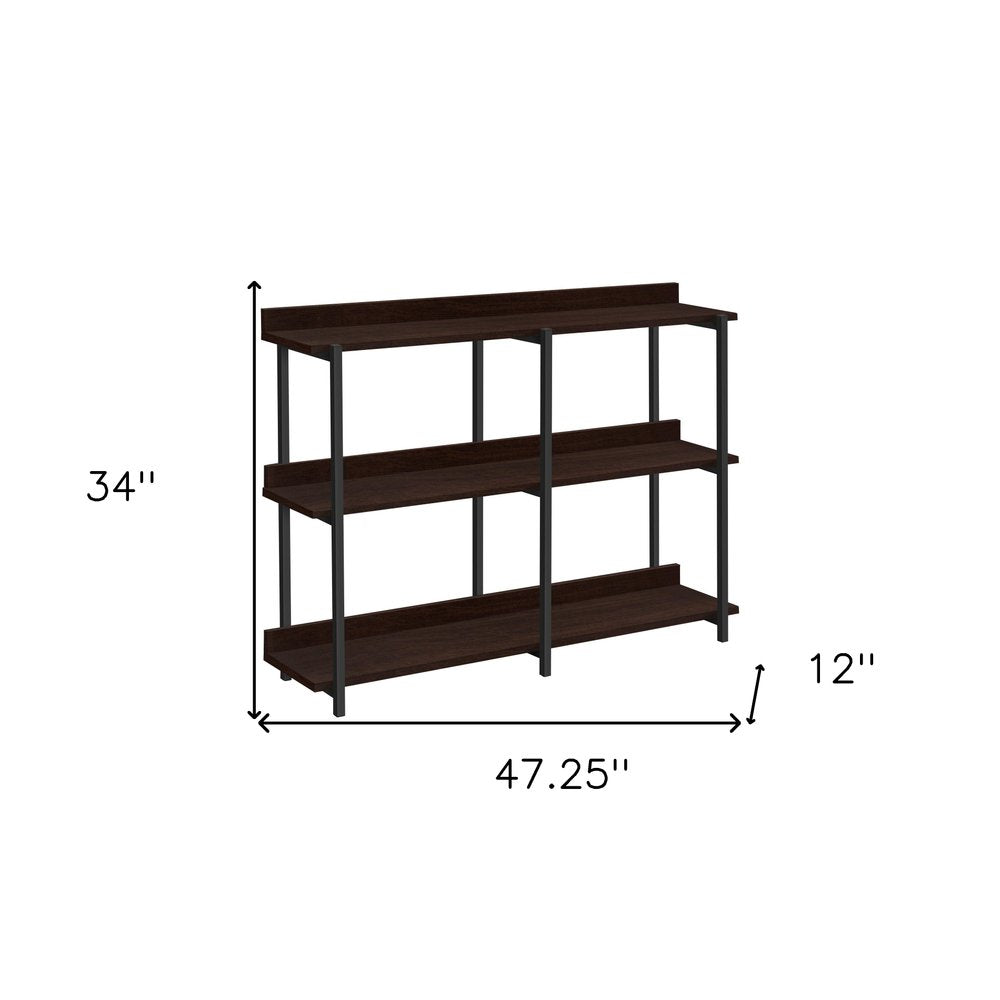 47" Brown and Black Wood and Metal Frame Console Table With Three Shelves — view 11