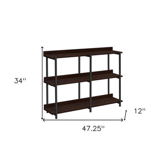 47" Brown and Black Wood and Metal Frame Console Table With Three Shelves