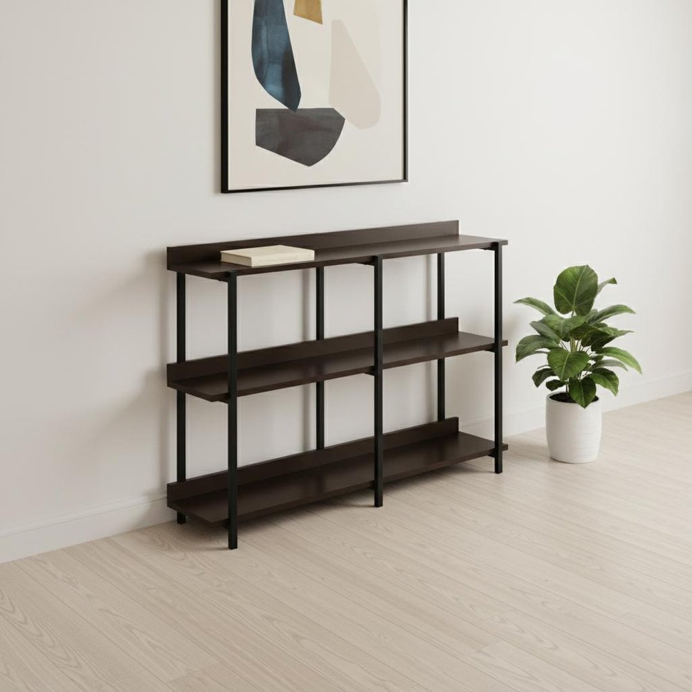 47" Brown and Black Wood and Metal Frame Console Table With Three Shelves HomeRoots