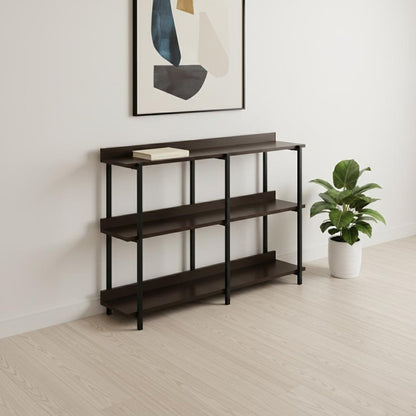 47" Brown and Black Wood and Metal Frame Console Table With Three Shelves HomeRoots