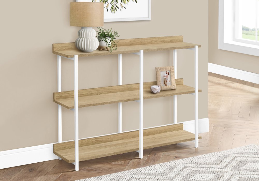 47" Natural and White Wood and Metal Frame Console Table With Three Shelves HomeRoots