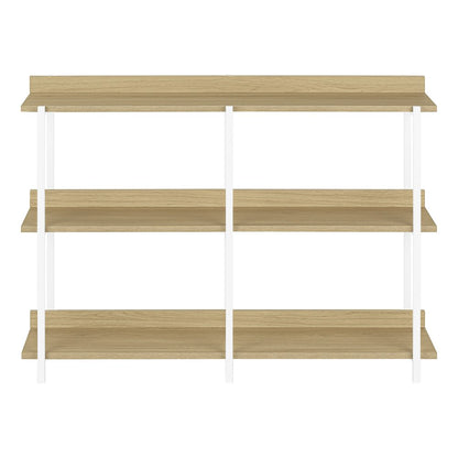 47" Natural and White Wood and Metal Frame Console Table With Three Shelves