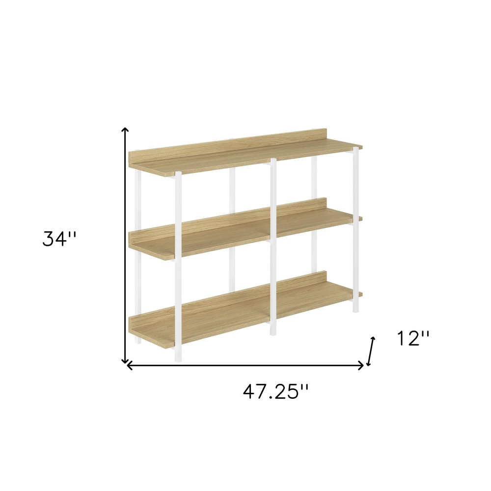47" Natural and White Wood and Metal Frame Console Table With Three Shelves HomeRoots
