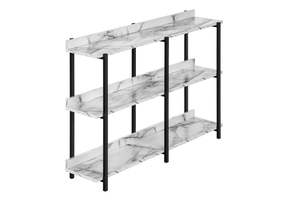 47" White and Black Wood and Metal Faux Marble Console Table With Three Shelves — view 2