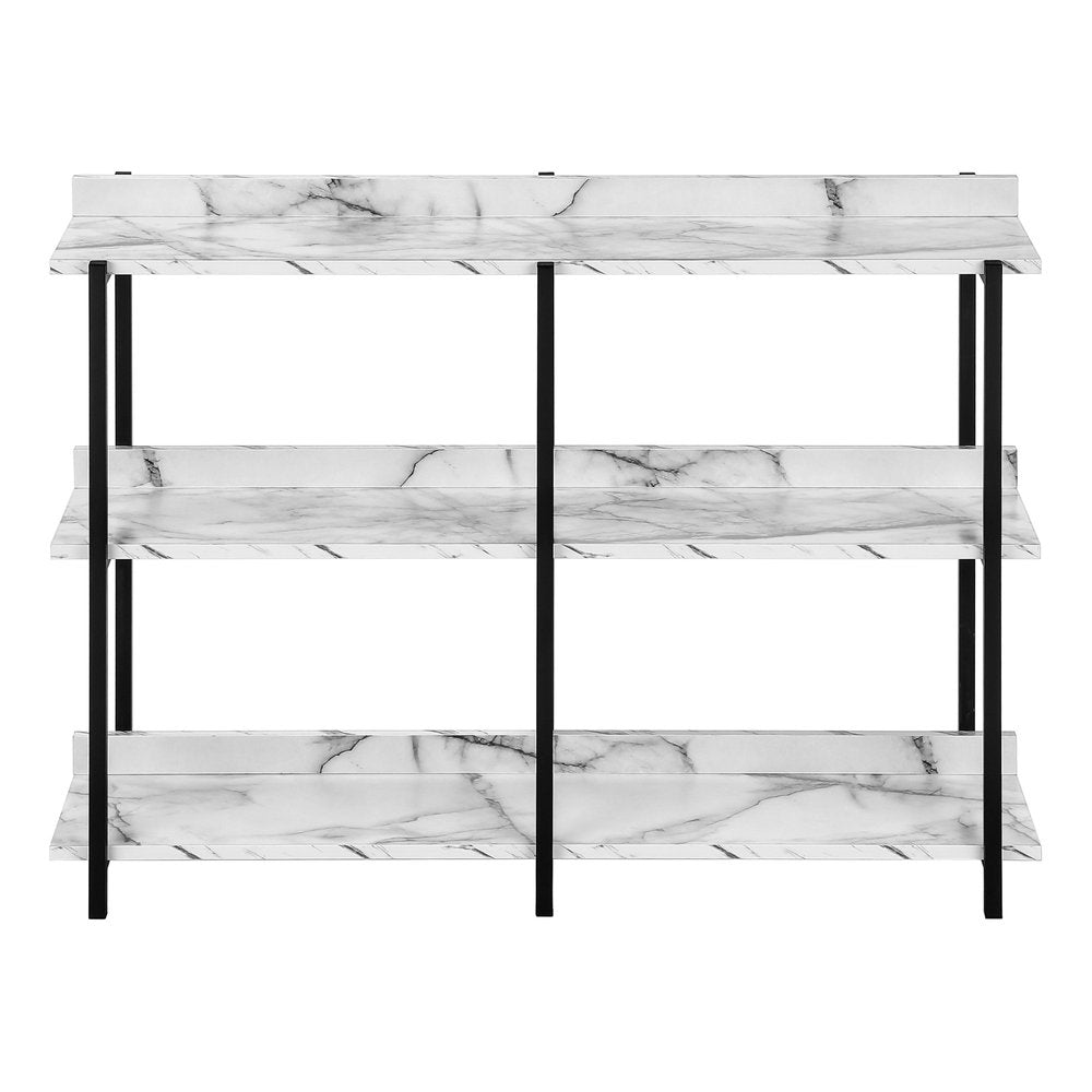47" White and Black Wood and Metal Faux Marble Console Table With Three Shelves — view 2