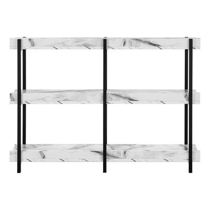 47" White and Black Wood and Metal Faux Marble Console Table With Three Shelves HomeRoots