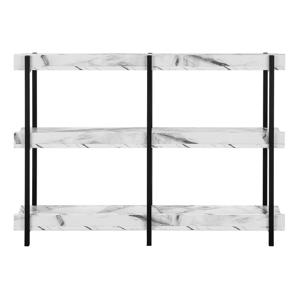 47" White and Black Wood and Metal Faux Marble Console Table With Three Shelves — view 6