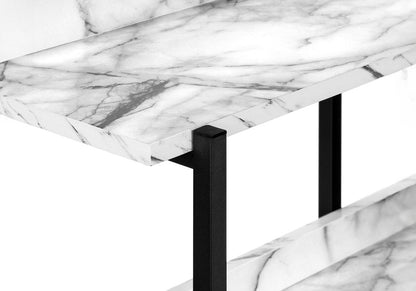 47" White and Black Wood and Metal Faux Marble Console Table With Three Shelves HomeRoots