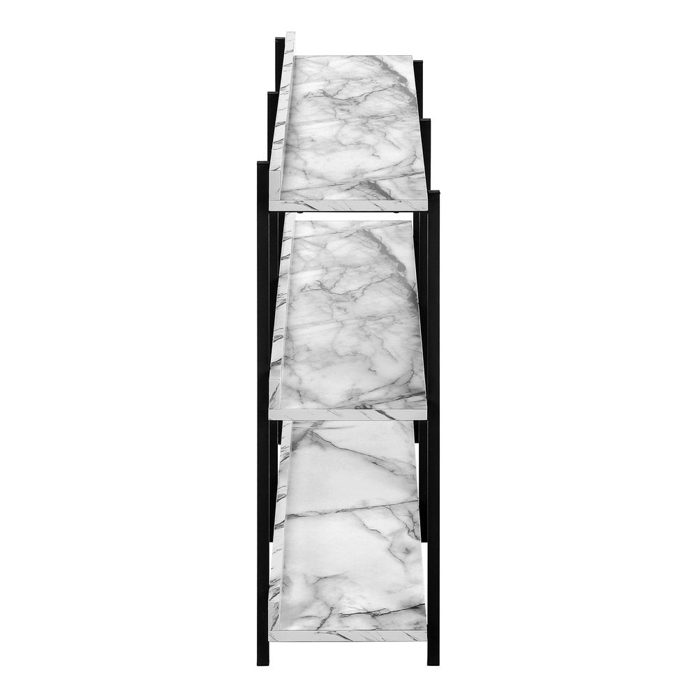 47" White and Black Wood and Metal Faux Marble Console Table With Three Shelves — view 9