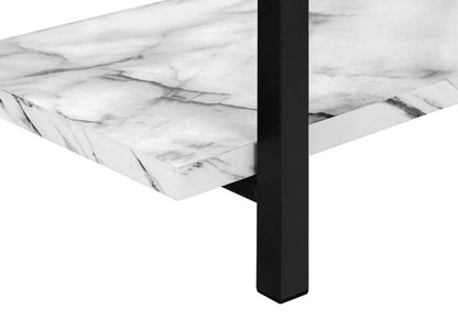 47" White and Black Wood and Metal Faux Marble Console Table With Three Shelves HomeRoots