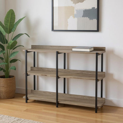 47" Taupe and Black Wood and Metal Frame Console Table With Three Shelves HomeRoots