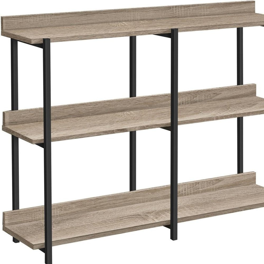 47" Taupe and Black Wood and Metal Frame Console Table With Three Shelves HomeRoots