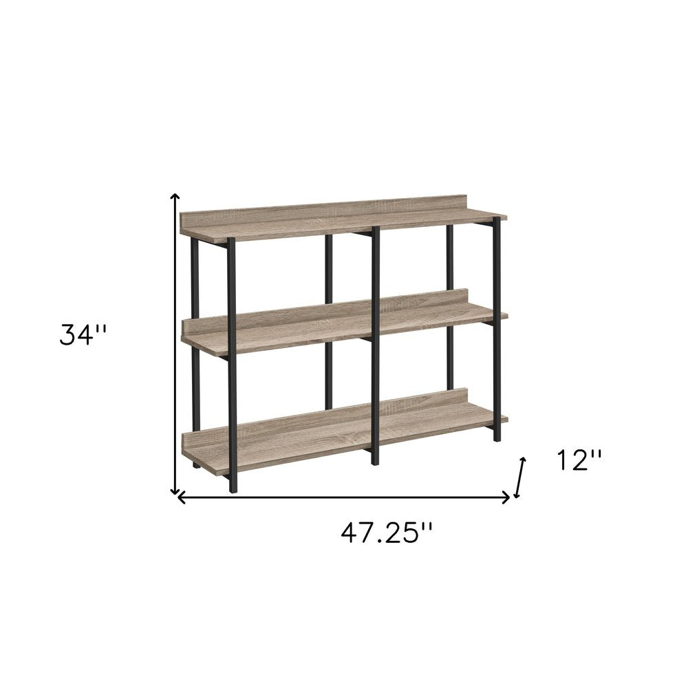 47" Taupe and Black Wood and Metal Frame Console Table With Three Shelves HomeRoots