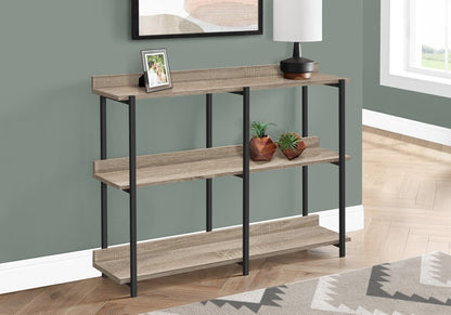 47" Taupe and Black Wood and Metal Frame Console Table With Three Shelves HomeRoots