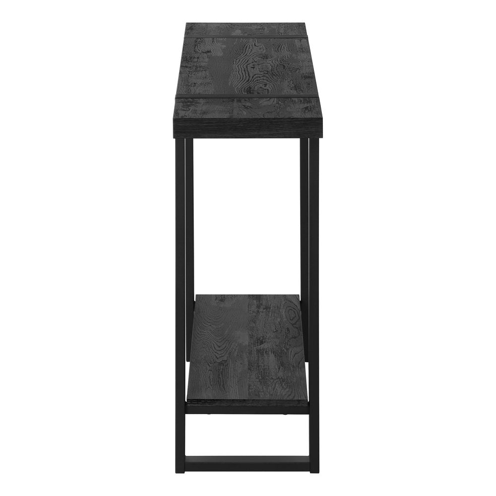 47" Black Wood and Metal Distressed Sled Console Table With Shelf HomeRoots