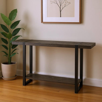 47" Black Wood and Metal Distressed Sled Console Table With Shelf HomeRoots