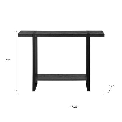 47" Black Wood and Metal Distressed Sled Console Table With Shelf HomeRoots