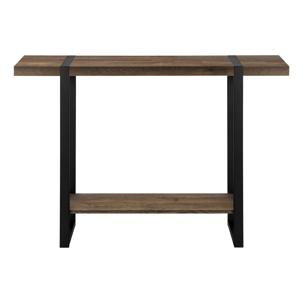 47" Brown and Black Wood and Metal Distressed Sled Console Table With Shelf HomeRoots