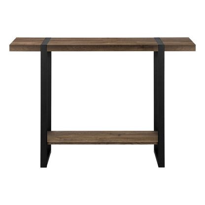 47" Brown and Black Wood and Metal Distressed Sled Console Table With Shelf HomeRoots