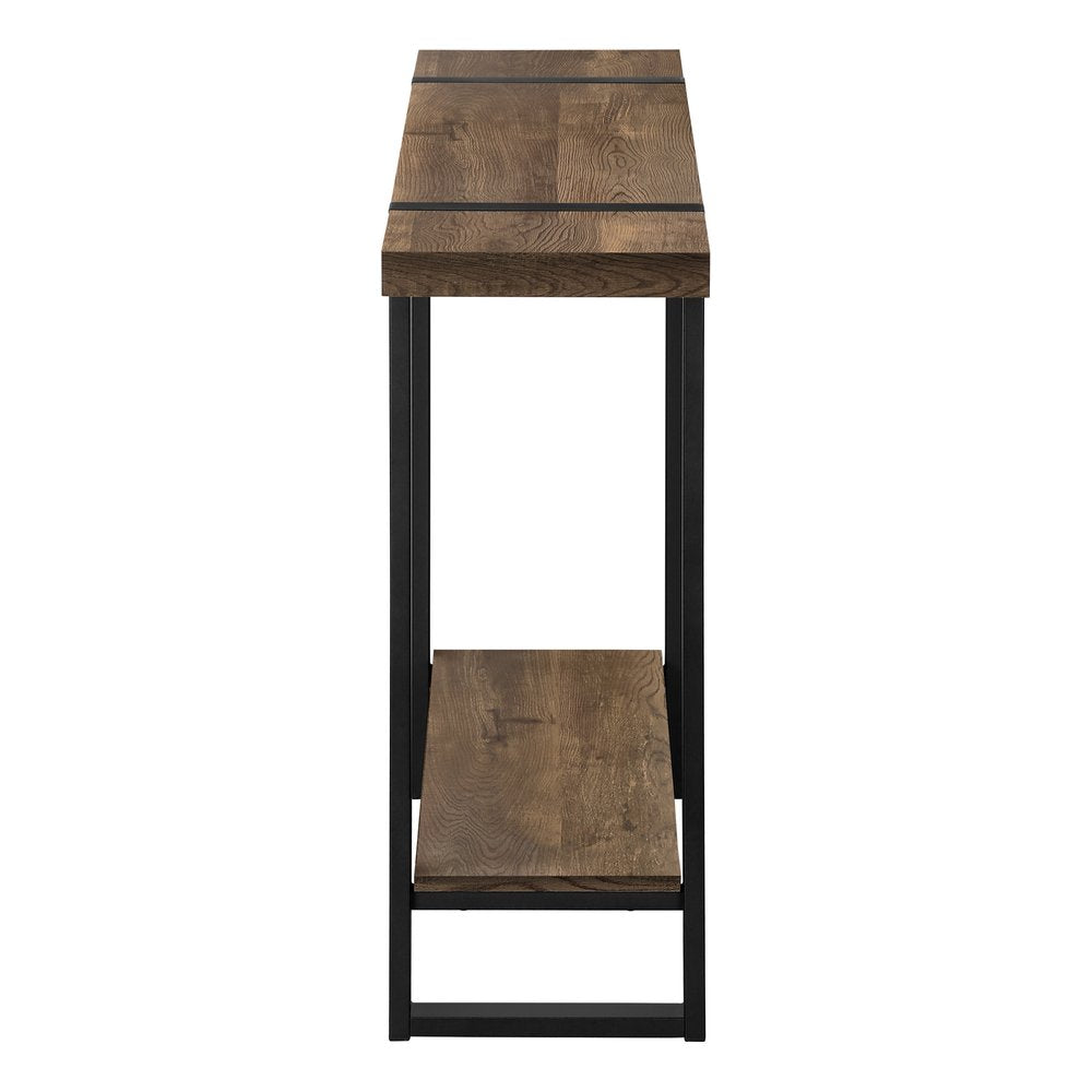47" Brown and Black Wood and Metal Distressed Sled Console Table With Shelf HomeRoots