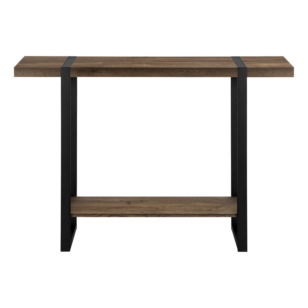47" Brown and Black Wood and Metal Distressed Sled Console Table With Shelf HomeRoots