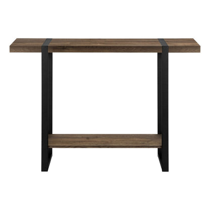 47" Brown and Black Wood and Metal Distressed Sled Console Table With Shelf HomeRoots