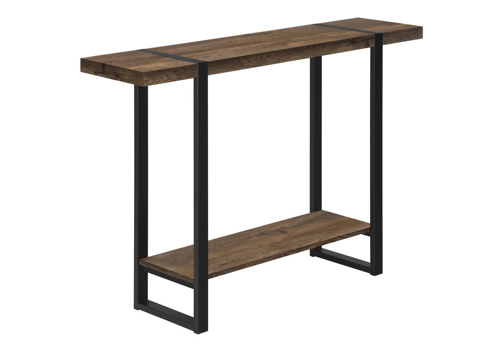 47" Brown and Black Wood and Metal Distressed Sled Console Table With Shelf HomeRoots