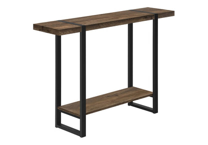 47" Brown and Black Wood and Metal Distressed Sled Console Table With Shelf HomeRoots