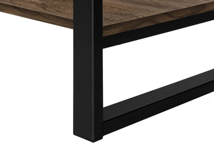 47" Brown and Black Wood and Metal Distressed Sled Console Table With Shelf HomeRoots