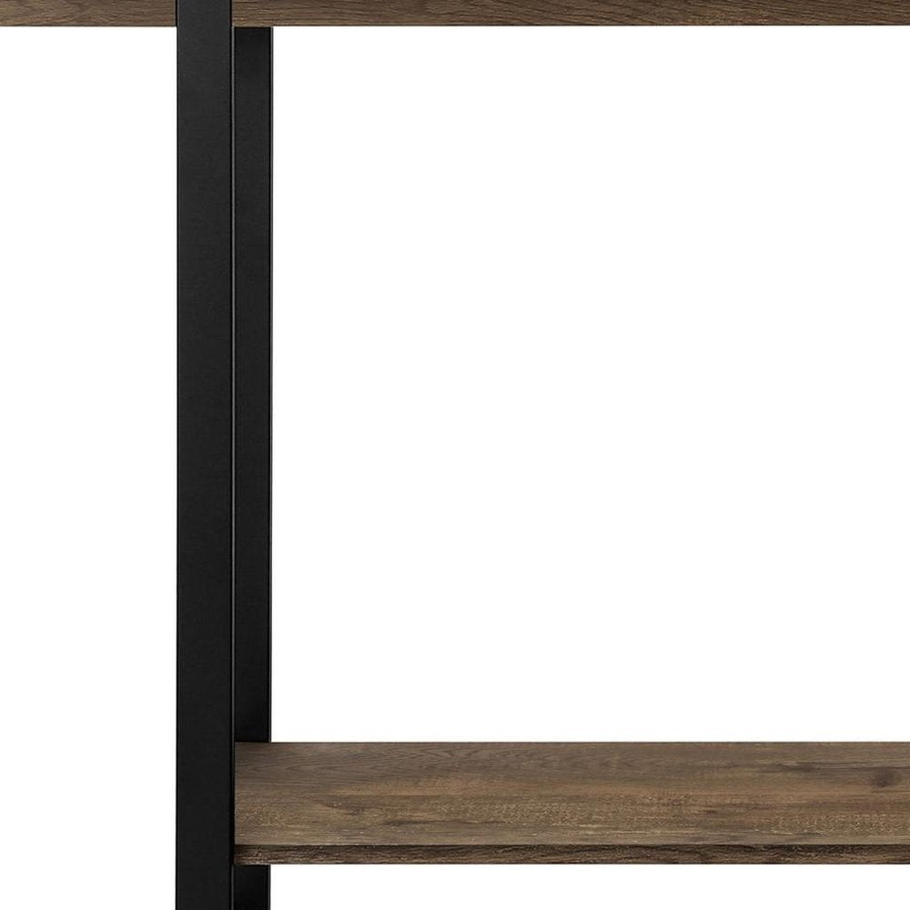 47" Brown and Black Wood and Metal Distressed Sled Console Table With Shelf HomeRoots